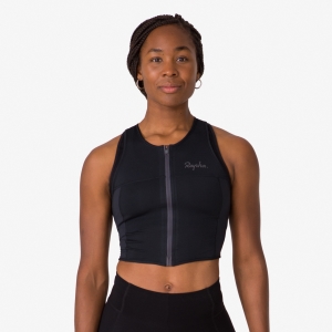 Koszulki Rapha Cropped Zip Tank Damskie Czarne Czarne | PSGOUE231