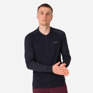 Koszulki Rapha Explore Long Sleeve Zip Neck Tech Męskie Czarne Czarne | DBTMEZ910