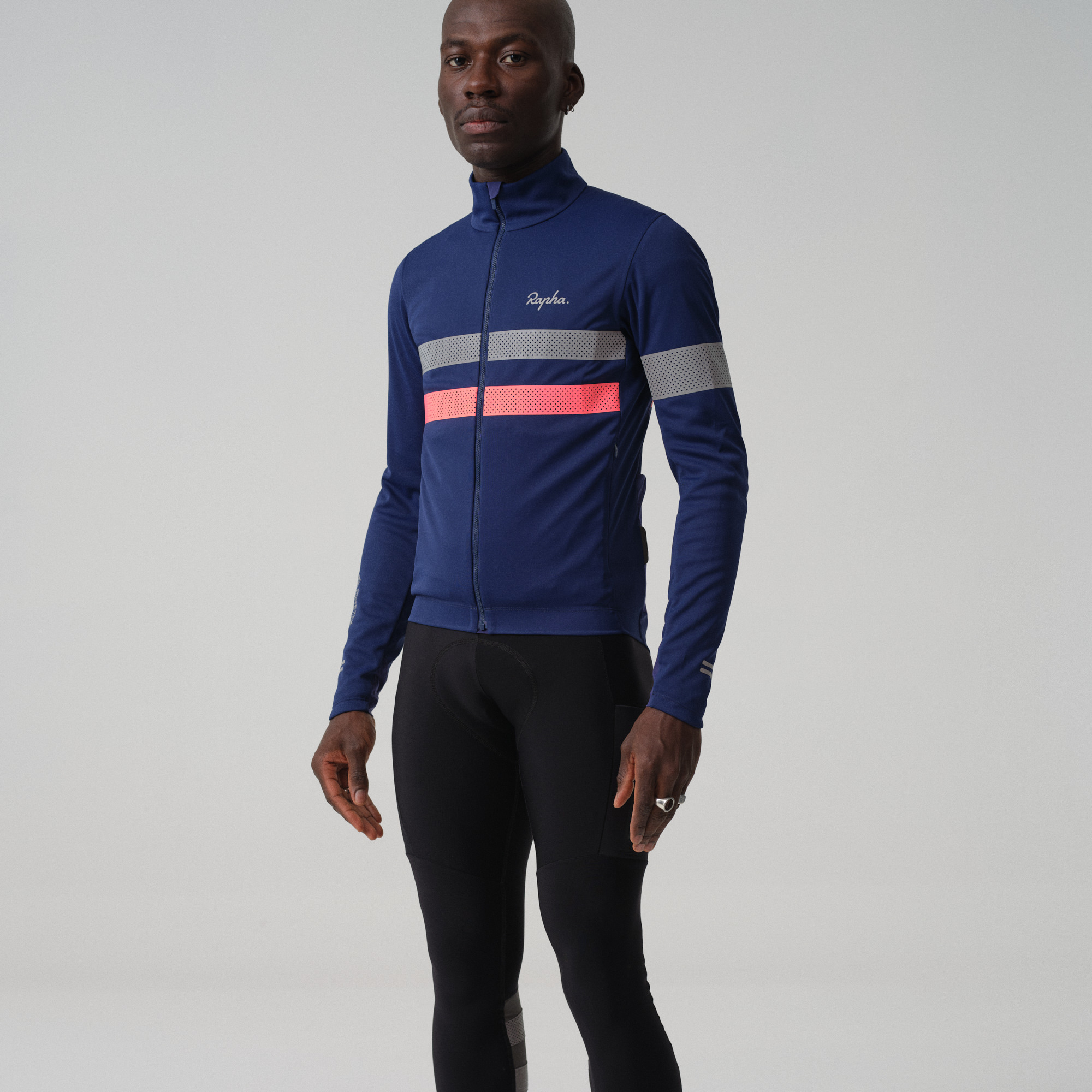 Koszulki Rapha Brevet Long Sleeve Gore-Tex Infinium Męskie Granatowe Różowe | WRVEZC075