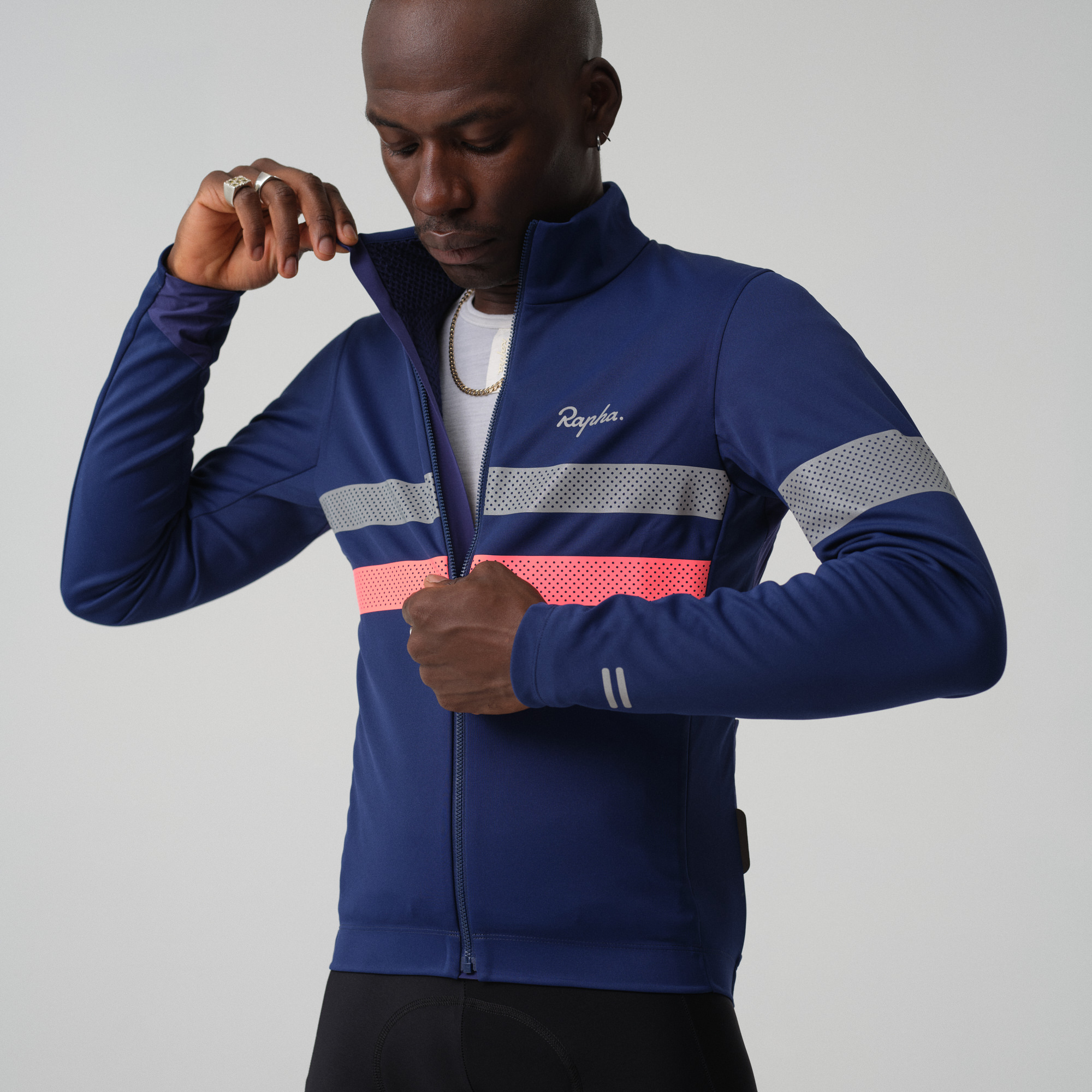 Koszulki Rapha Brevet Long Sleeve Gore-Tex Infinium Męskie Granatowe Różowe | WRVEZC075